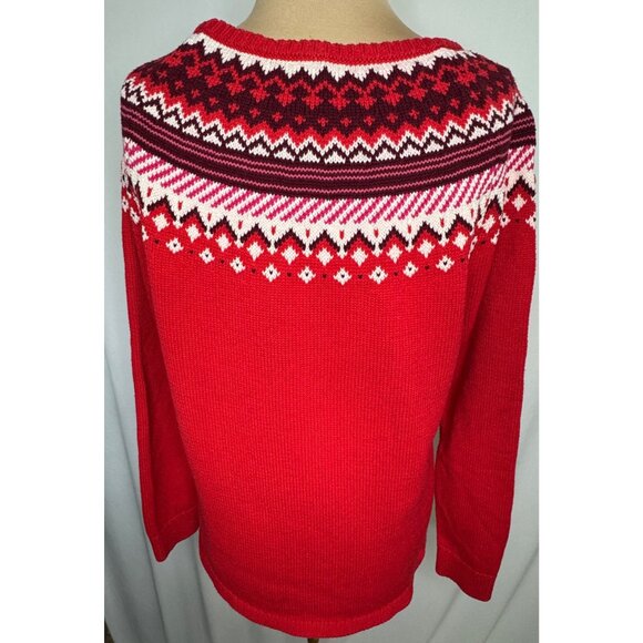 Lands End Womens Fair Isle Knit Sweater Red Nordic Pattern L 14-16 - Picture 6 of 9